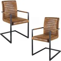 LebensWohnArt Stuhl 2er Set Freischwinger MENGA vintage-braun Industrial-Look