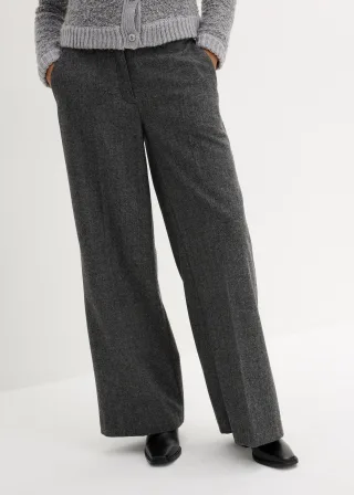 bonprix Wollhose mit Fischgratmuster, grau, Gr.48, hochwertige Hose mit weitem Bein und hohem Wollanteil, mit Kniefutter, aus Wolle