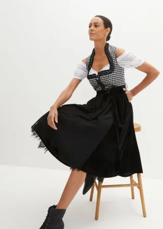 bonprix Dirndl mit Samtrock (2-tlg.Set), schwarz, Gr.50, Hochwertiges Dirndl mit vielen Details und Reißverschluss vorne, aus Satin