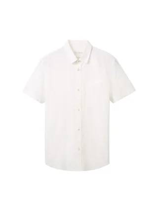 Denim Tom Tailor - Kurzarmhemd mit Leinen white - Gr. - S