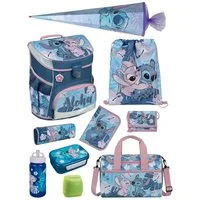 Scooli Schulranzen Campus Fit Disney Stitch Schultasche ab der 1. Klasse (Komplett-Set, 10-tlg., mit Lunch-Set, Sporttasche und Schultüte 85cm), mit Brustgurt, 980 Gramm leicht, 18L Volumen