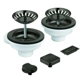 GROHE Spülen-Ablaufgarnitur 40998 2 Becken mit Exzenter hard graphite gebürstet, 40998AL0 40998AL0