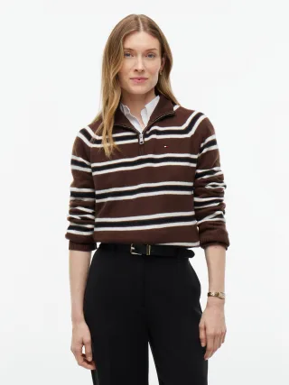 SOFT WOOL JERSEY REG ZIP SWT Lewis Stp Legacy Brown/Ecru - Gr. - S