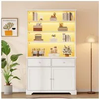 Merax Standvitrine mit LED-Beleuchtung (Standregal Wohnzimmerschrank für Wohnzimmer und Esszimmer, 1-St., 100x38x170cm) Vitrine mit 2 Türen, 7 Aufbewahrungsbereiche & 2 Schubladen