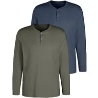H.I.S Langarmshirt - Henleyshirt langarm (Packung, 2-tlg) Langarm, Shirt mit Knopfleiste aus strukturierter Baumwoll-Qualität