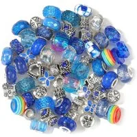 Kopper-24 Bastelperlen Großlochperlen Glasperlen Charm Mix mit 60 Perlen, Blau