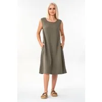WENOR Sommerkleid aus Leinenmix mit Taschen, Strandkleid ärmellos, locker geschnitten (1-tlg) Ideal für warme Tage, pflegeleicht, mit Eingrifftaschen