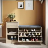 SONNI Schuhschrank Schuhschrank Weiß mit sitzbank 94.5 x 30 x 57 cm,Verstellbare Fächer Sitzbänke