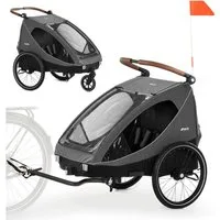 Hauck Fahrradkinderanhänger Dryk Duo - Melange Grey, 2in1 Fahrrad Anhänger für 2 Kinder Bike Trailer & Buggy inkl. Deichsel