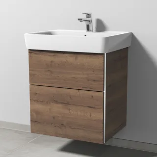 Sanipa 3way Waschtischunterbau zu Geberit Renova Plan Waschtisch mit 2 Auszügen, Eiche-Tabak BR87550