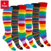 Footstar Langsocken Damen Kniestrümpfe geringelt (6 Paar)