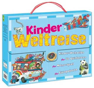 Kinder-Weltreise-Koffer: Kinderweltatlas - 50 Quizkarten - Memo-Spiel - Europakarte