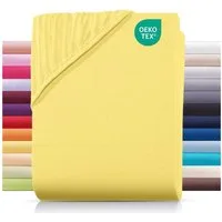 Carpe Sonno Spannbettlaken Jersey 90x200 100x200 120x200 140x200 160x200 180x200 200x200 70x140, Jersey, Gummizug: rundum, (1 Stück), Baumwoll Babybett Spannbettlaken 70x140 Baby Laken Gelb