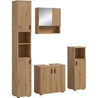 welltime Badmöbel-Set MANI, 4-tlg. Badkombination, Paneeloptik, (Set, 4-St., Set, best. aus: 1Badschrank, 1WBU, 1 Spiegelschrank, 1 Badschrank), Bad-Kombination, Bad-Möbel, Badezimmer, Kombination, Kombi