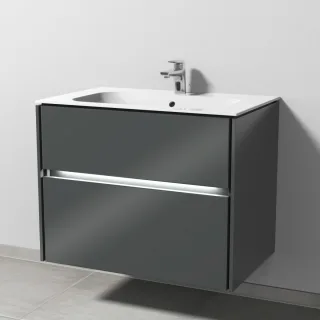 Sanipa Twiga Keramik-Set Finion mit 2 Auszügen und LED-Beleuchtung, Anthrazit-Glanz, SL27079 SL27079