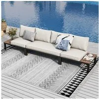 PHI VILLA Gartenlounge-Set, (Gartenmöbel Balkonmöbel mit Verstärkten Kissen und Kaffeetisch), Metall Lounge Möbel Outdoor Gartenlounge, Beige