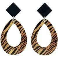KARMA Paar Ohrhänger XL Damen Ohrringe Zebra od. Leo Weiß Braun (Statementohrringe, 2-tlg., Sommer Accessoire Statement-Ohrschmuck), 7,5 cm Holz modern Damenohrringe groß
