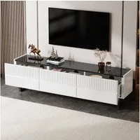 STILVORA Schrank-Set mit Schubladen,TV-Ständer TV-Regal mit separaten Fächern&Eisenbeine, (Packung, 1-St., Rahmenartige Eisenbeine, niedriger Schrank), Klassisches Schwarz-Weiß-Design mit Streifenmuster