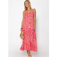 SASSYCLASSY Maxikleid Musselin Maxikleid mit Leo-Print für Damen Sommerliches Kleid aus Baumwolle mit verstellbaren Trägern