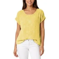 dy_mode Kurzarmbluse Kurzarm Bluse Elegantes Baumwollshirt Damen einfarbig Blusenshirt in Unifarben, Rundhalsausschnitt, mit Blumenstickerei