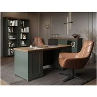 Lomadox Büromöbel-Set EPSOM-83, (Spar-Set, 4-tlg., Schreibtisch Sideboard Aktenregal), in grün mit Lefkas Eiche, Rückwand mit Lamellen Optik, Softclose