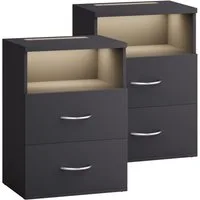 Casaria Nachttisch Jamie (2-St), mit Touch LED Beleuchtung 40x28x55cm Dimmbar Holz 2 Schubladen Bett