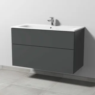 Sanipa 3way Waschtischunterbau zu Geberit Renova Plan Slim Waschtisch mit 2 Auszügen, Anthrazit-Matt SM68822