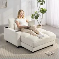 HOMCOM Schlafsofa mit Getränkehalter, Sofa mit Schlaffunktion 1 Teile, für Wohnzimmer, Schlafzimmer, Cremeweiß