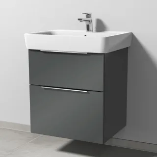 Sanipa 3way Waschtischunterbau zu Geberit Renova Plan Waschtisch mit 2 Auszügen, Anthrazit-Glanz UF87579