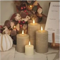 Lights4fun LED-Kerze 3er Set TruGlow® Echtwachs-LED-Stumpenkerzen mit Fernbedienung in Taup