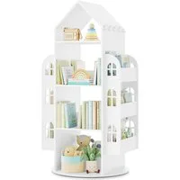 Woltu Kinderregal, Kinderregal, Drehbares Kindbücherregal, Mit 4 Ebenen 2 Seitenregalen