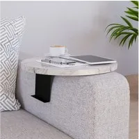 en.casa Tablett, Spanplatte, »Kuleskyd« Couchtablett Ø34 cm Marmoroptik, weiß