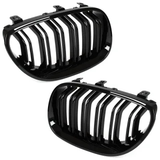 Nieren Kühlergrill Sportgrill mit DOPPELSTEG in Schwarz Glanz Sport Ausführung für BMW 5er E60 / E61 ab 2003-2010