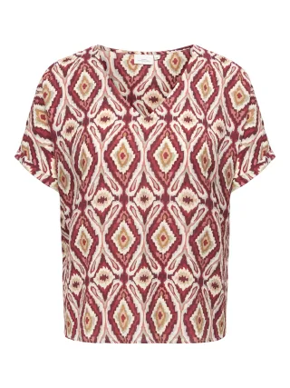 ONLY CARMAKOMA - CARBELLY MIKASI SS V-NECK TOP AOP Brick Red - Gr. - 46