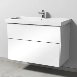 Sanipa 3way Waschtischunterbau zu Geberit iCon Light Waschtisch mit 2 Auszügen, Weiß-Glanz BS57578