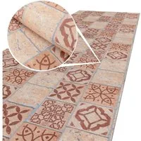 ANRO Küchenläufer RANNA Hochwertig Küchenteppich Teppich Textil, Eckig, Bodenläufer 100x65cm Fliesen Mosaik Braun pflegeleicht