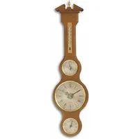 TFA Dostmann TFA 45.3004 analoge Wetterstation und Wanduhr aus Massivholz Innenwetterstation