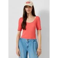 QS Kurzarmshirt T-Shirt Geripptes Halbarmshirt