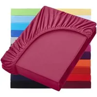 NatureMark Spannbettlaken Boxspringbett Spannbetttuch 200x220cm, Baumwolle, Gummizug: rundum, (1 Stück), 40 cm Steghöhe - 200 x 220cm Spannbetttuch, Bordeaux rot