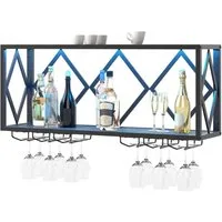 COSTWAY Weinregal, Wand mit LED, 2 Ebenen Flaschenregal Holz für 39 Flaschen