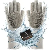 AVANA Reinigungshandschuh Silikon Spülhandschuhe mit Wash Scrubber Handschuhe für Küche, Abwasch BPA-Frei, Hitzebeständig, Grau
