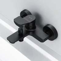 AM.PM Badarmatur Bad Armatur Wannenarmatur X-JOY Mischbatterie Wasserhahn Badewanne (Badezimmerarmatur Badewannenarmatur mit Duschschlauchanschluss schwarz, Einhebelmischer mit Auslauf) inkl. 2 x Abdeckrosetten