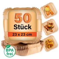 GOURMETmaxx Backpapier Backpapierschalen für Heißluftfritteusen (5–8 l) - 50 Stück, Airfryer Backpapier – flexible Form, 23 x 23 x 4,5 cm