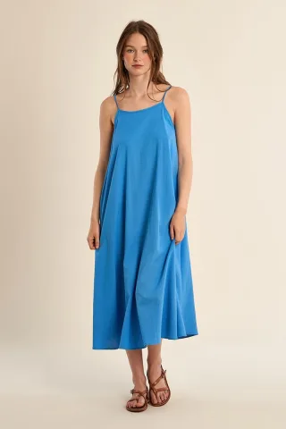 molly bracken - Midikleid mit Spaghettiträgern und Schleifendetail am Rücken blau - Gr. - L