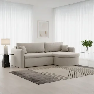 Ecksofa Schlafsofa FELIZ Stoff Faro Beige Ottomane Rechts