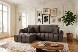Ecksofa Schlafsofa Sofa COLLIN in Stoff Monolith Braun Ottomane Links