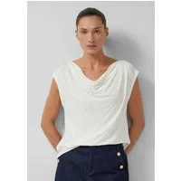 s.Oliver Kurzarmshirt T-Shirt Top mit Wasserfallausschnitt und Schmucksteinen