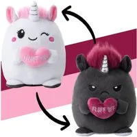 Corimori Kuscheltier Stimmungskuscheltier, 16cm Plüschtier zum Wenden, Einhorn oder Axolotl (Geschenk, Packung), Einhorn Lily & Ruby weiß, rosa, anthrazit, fröhlich vs. genervt