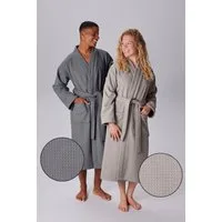 OTTO home Unisex-Bademantel Merida, Waffelpiqué, Premium Qualität, 500 g/m², Morgenmantel, Langform, Frottier, Kimono-Kragen, Gürtel, Hotelbademantel, dicke Qualität, S-2XL, auch ideal für Sauna & Spa