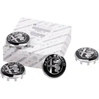 Alfa Romeo Radkappe Original Nabendeckel Satz Chrom Schwarz 71808019, (4-St) Mit Alfa Romeo Schriftzug